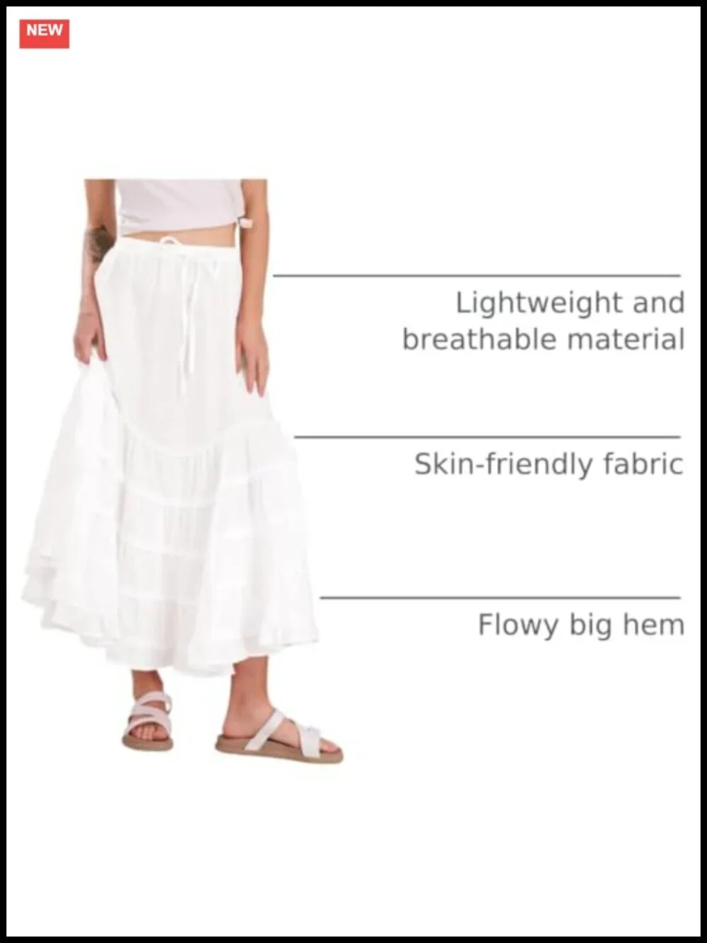 Women Tiered Maxi Mermaid Skirt Drawstring Waist Ruffle Flowy Boho Long Cotton